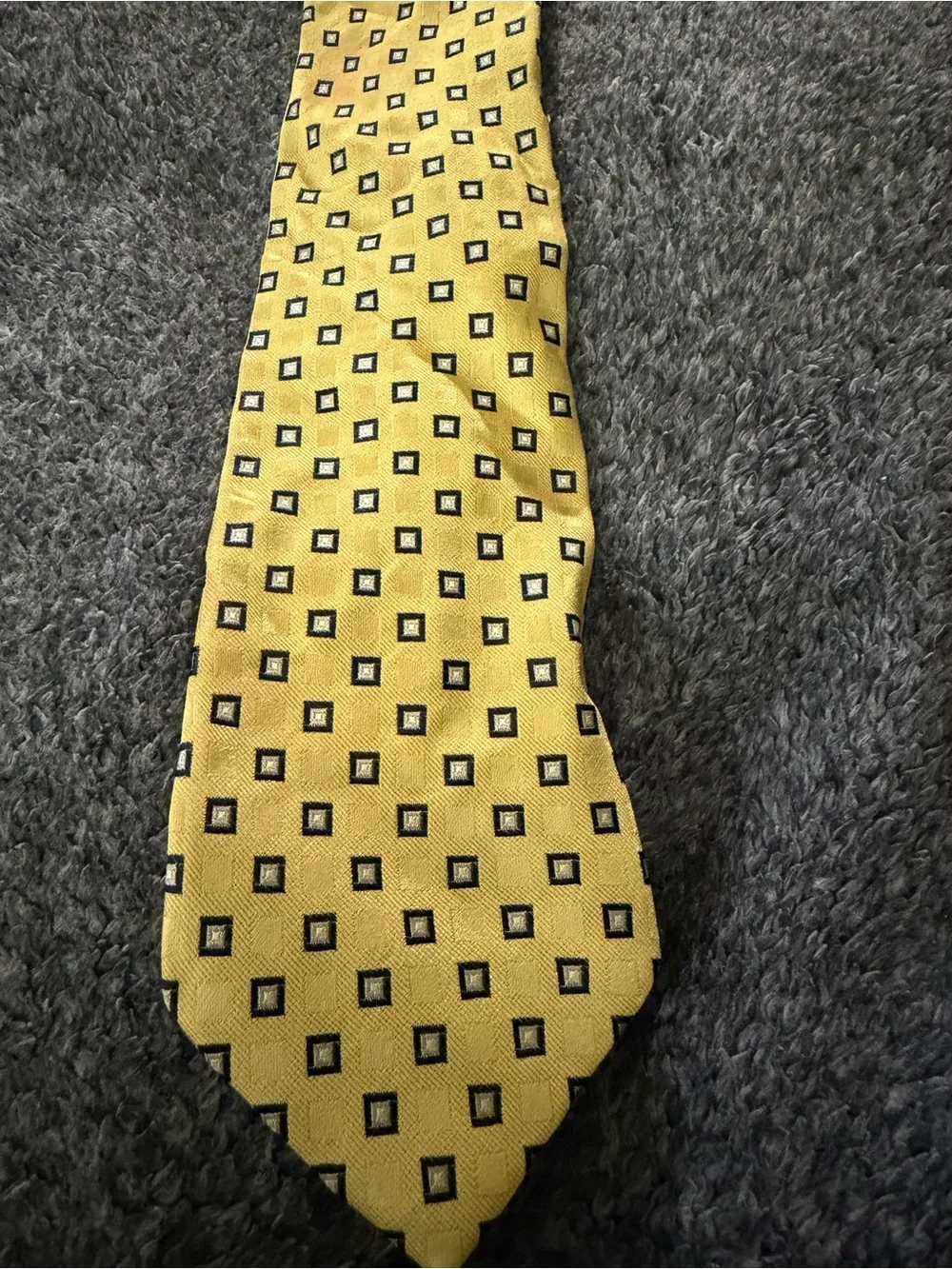 Tommy Hilfiger Men's Yellow Geometric Square Pattern 100% Silk Neck Tie